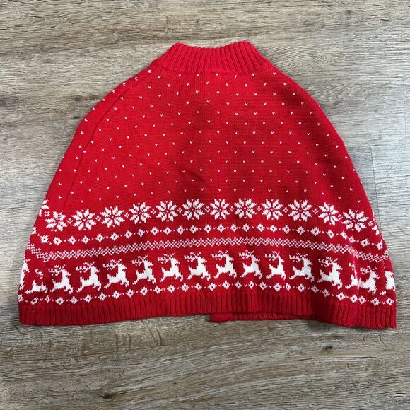 Janie and Jack Fair Isle Sweater Cape Baby Girl 3-6 months Red Christmas Holiday - Picture 3 of 3